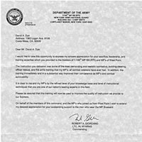 Letter from Dept of the Army for Dye Sensei's instruction, March 2012
